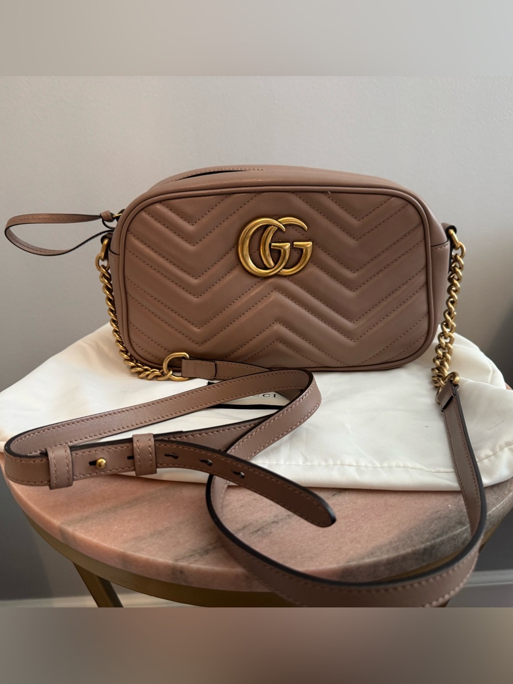 Gucci Matelassé Leather Crossbody Bag - Taupe/Dusty Rose with Gold Hardware - Picture 1 of 6